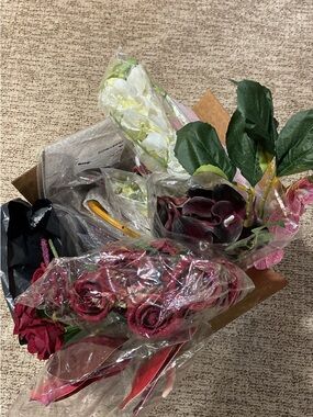 Assorted Artificial Flowers Bouquet - Burgundy, Pink, White, Green